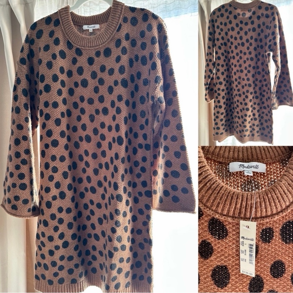 Madewell Brown and Black Polka Dot Sweater Dress